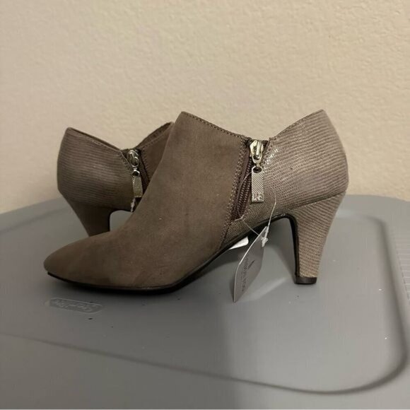 London Fog Birch Leather Ankle Boot Gray Beige Women 8.5 Stiletto Heel Shoes - Picture 3 of 11